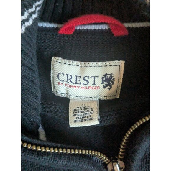 Vintage Tommy Hilfiger Crest 1/4 Zip Pullover Sweater M Men's Black Knit - Picture 2 of 5